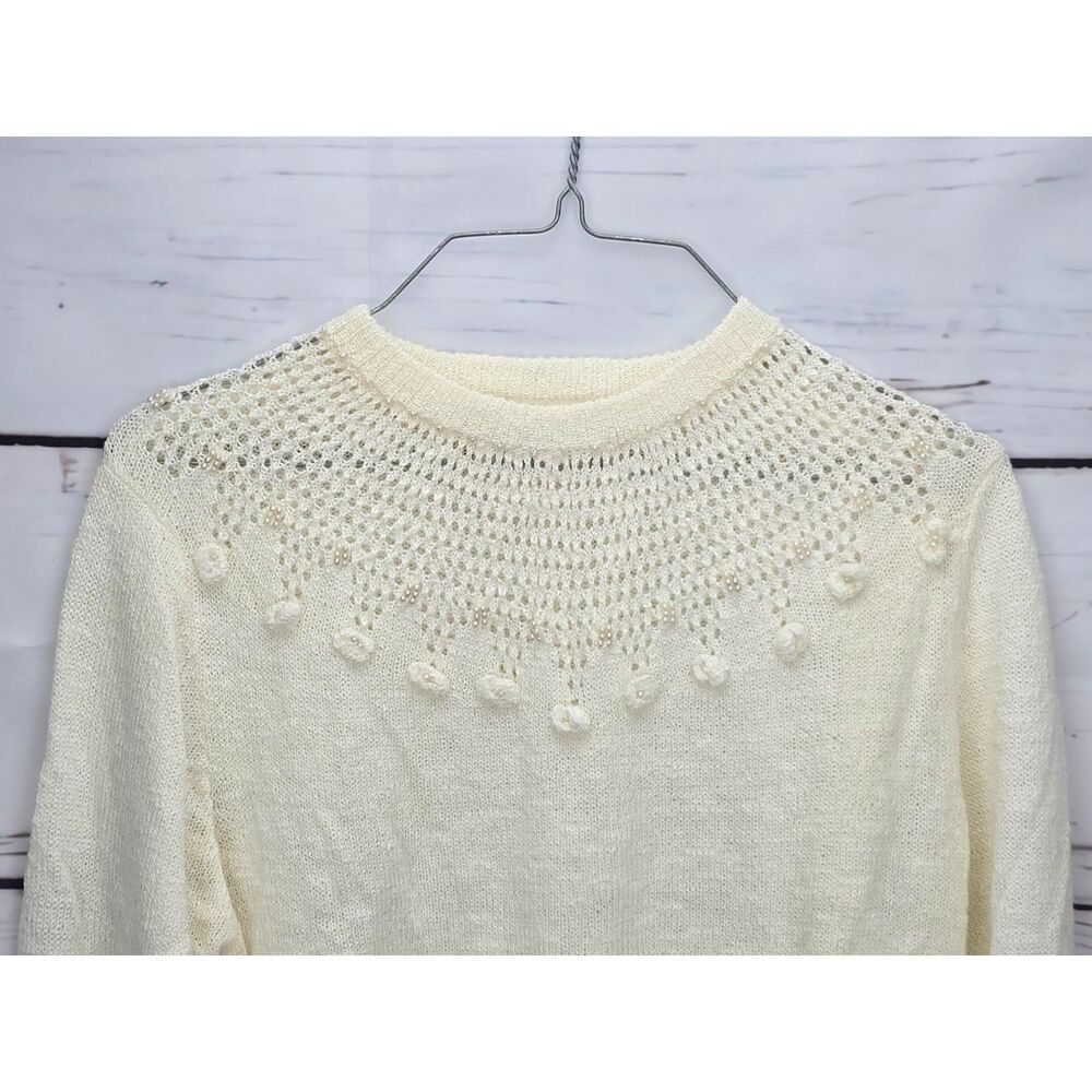 Vintage‎ Coquette Dean's of Scotland LG Cream Pearl Flower Sweater Acrylic EUC - Picture 3 of 7